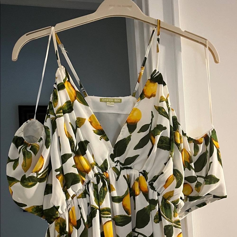 Gianni Bini White Dress with Lemon and Green Print